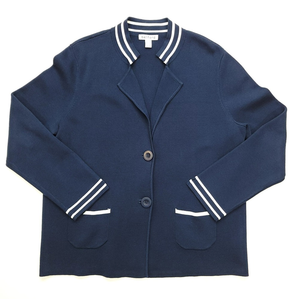 Belford Sweater Women L Navy Blue Pima‎ Cotton Varsity Oversized Cardigan Preppy